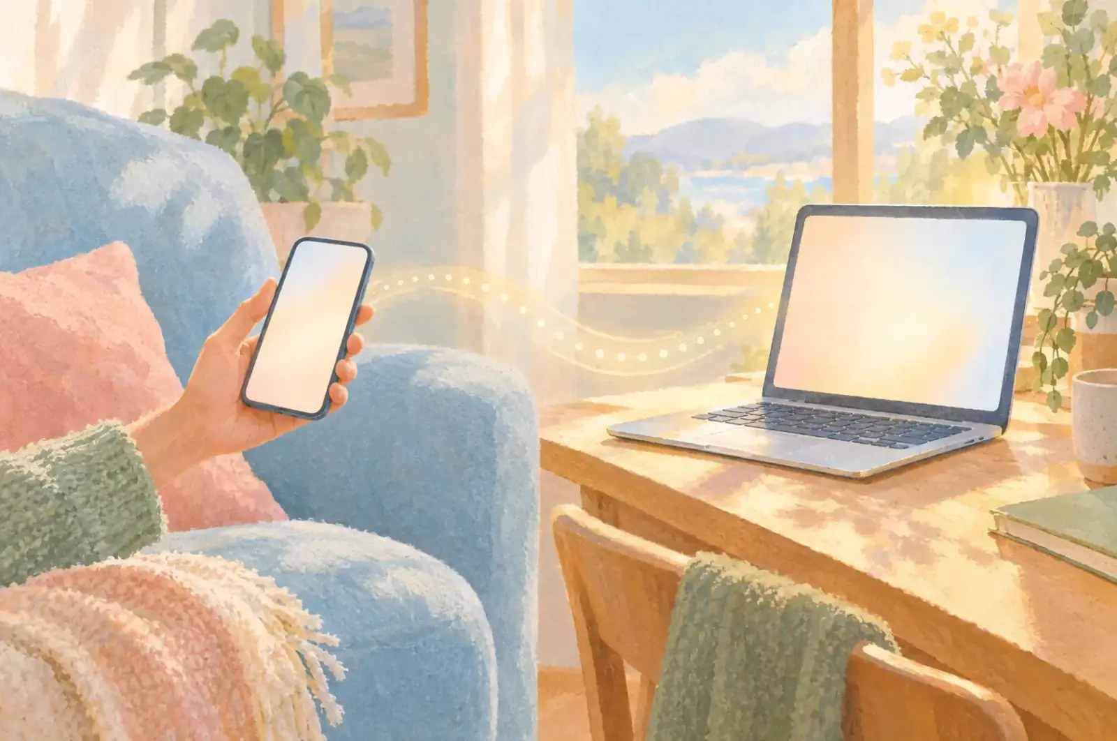 A phone on the couch and a laptop waiting on the desk: apply to jobs on your computer, not your phone
