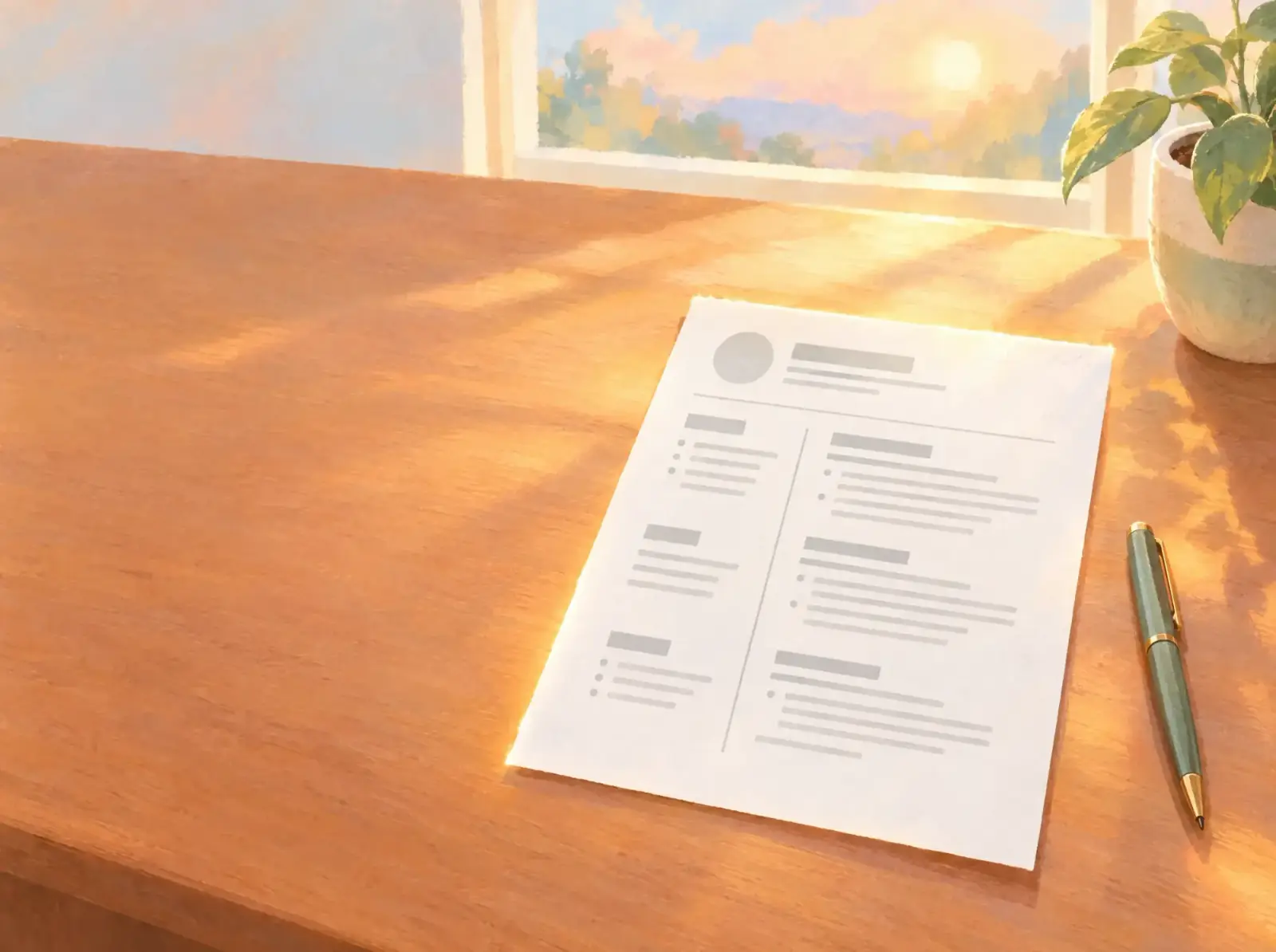 A recruiter-ready one-page resume on a desk in morning light